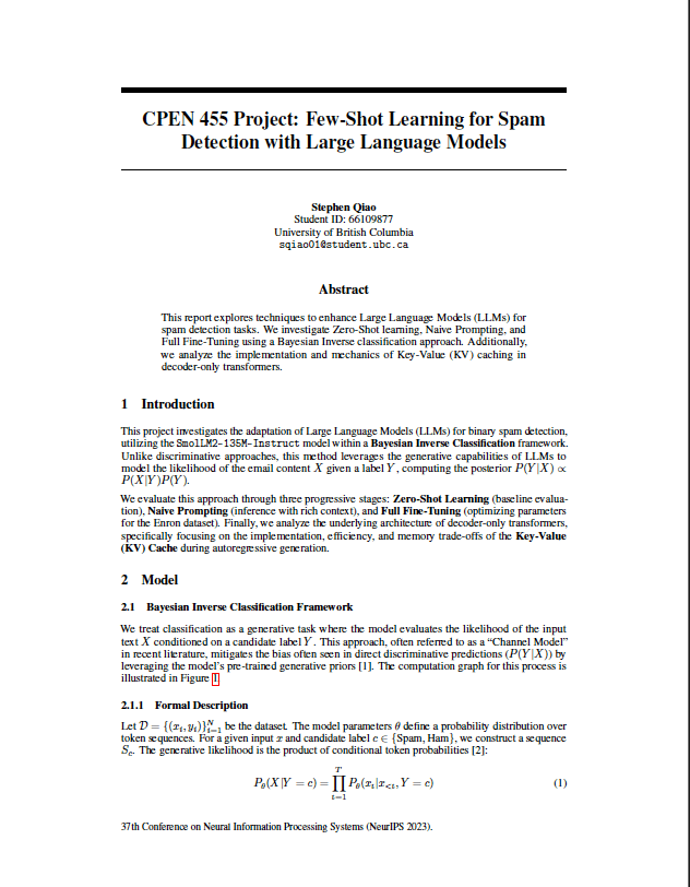 Few-Shot Learning for Spam Detection with LLMs