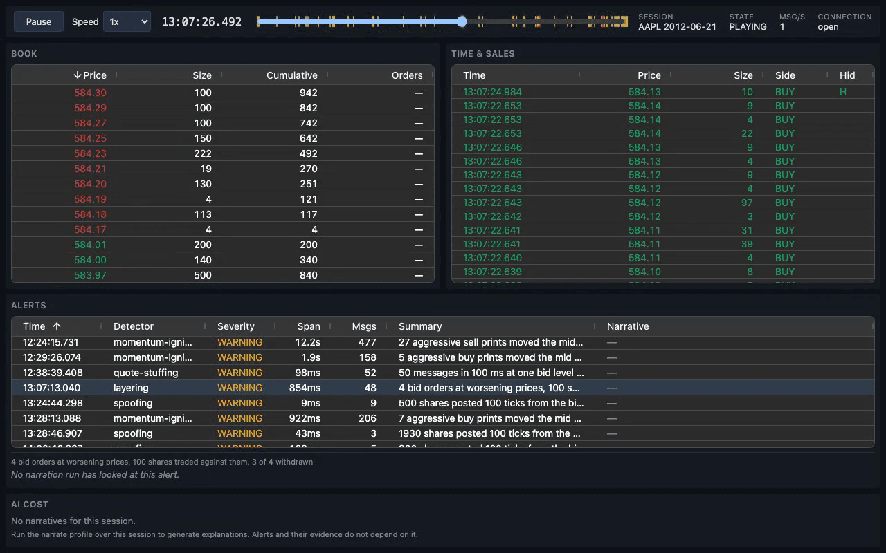 tape — Order Book Replay & Market Surveillance